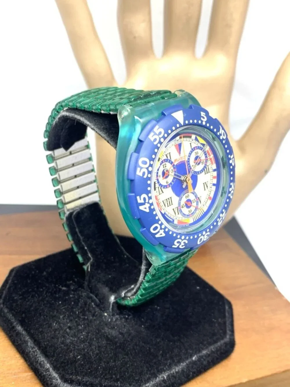 Swatch Men's Watch SBN101 Swiss Quartz Chronograph Vintage 1993 Blue Green 43mm